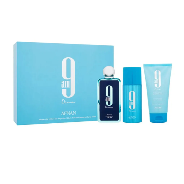 Perfume Estuche Afnan 9 am Dive EDP 100ml + Deo 150ml + Shower Gel 150ml Hombre