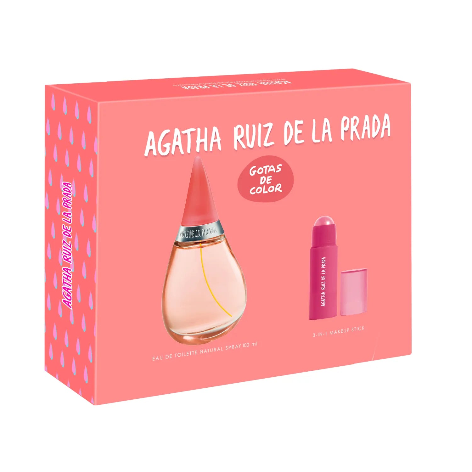 Estuche Agatha Ruiz De La Prada Gotas de Color EDT 100 ml + Barra de Labios y Mejillas 5g Mujer