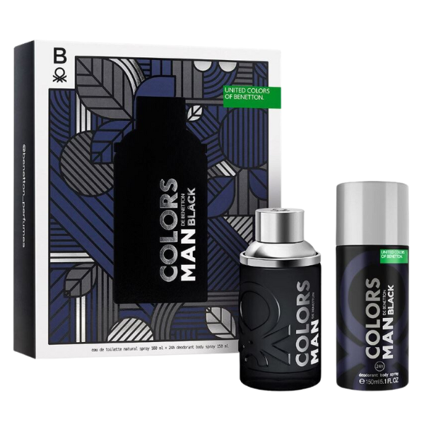 Set Perfume Benetton Colors Man Black EDT 100ml + Desodorante 150ml Hombre