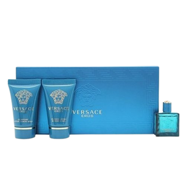 Perfume Miniatura versace Eros Pour Homme Eau De Toilette 5 ml + Shower Gel 25 ml + after shave 25 ml Hombre